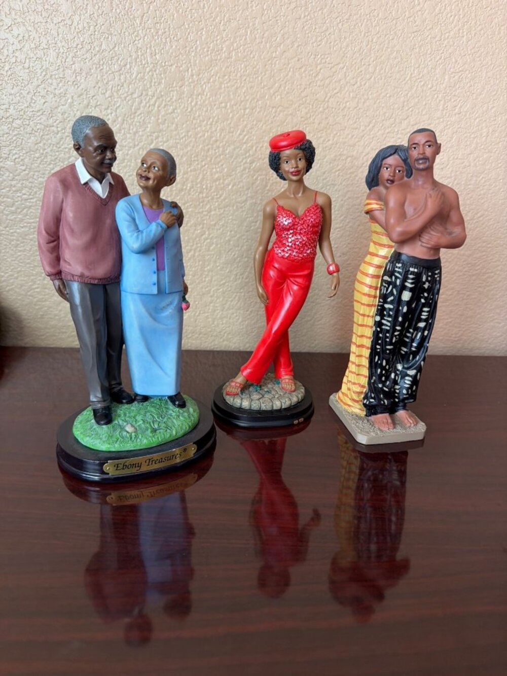 Vintage UTI Ebony Treasures African American Resin Figurines Lot of 3 Family